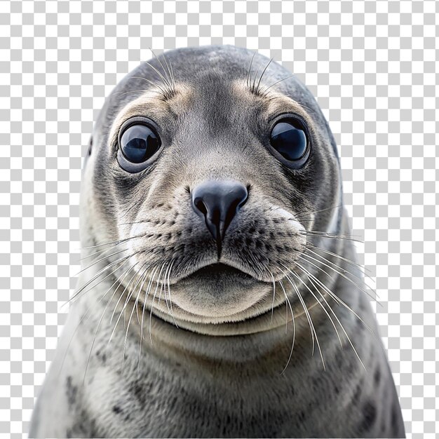 Cute sea lion portrait close up isolated on transparent background