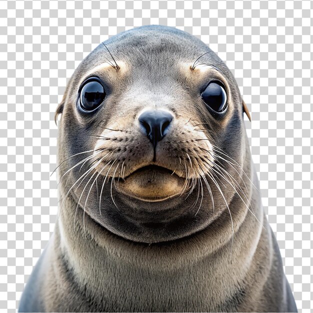 Cute sea lion portrait close up isolated on transparent background