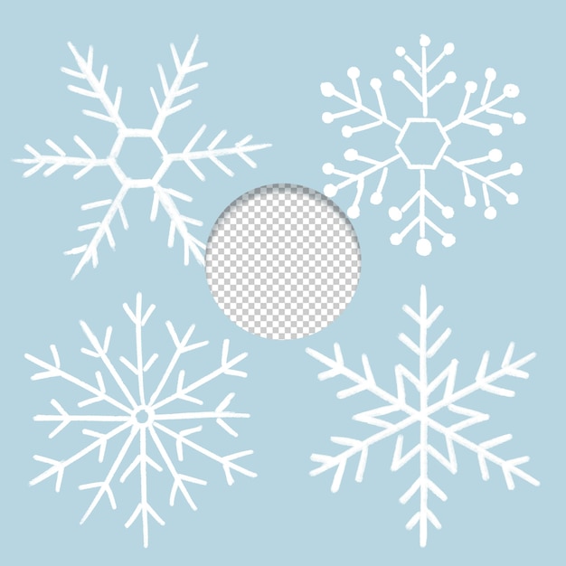 PSD cute set of four snowflakes decoration kawaii style on light blue background