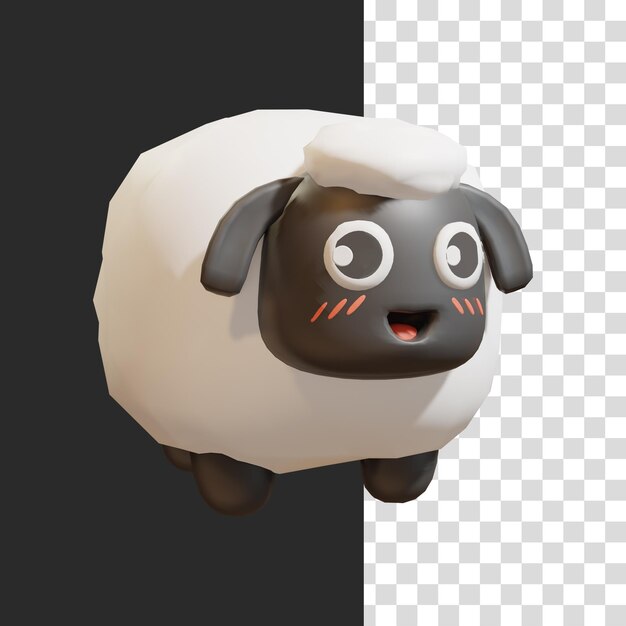 Cute sheep on transparent background 3d rendering