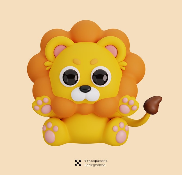 PSD cute sitting lion isolated animals cartoon style icon concept 3d render illustration