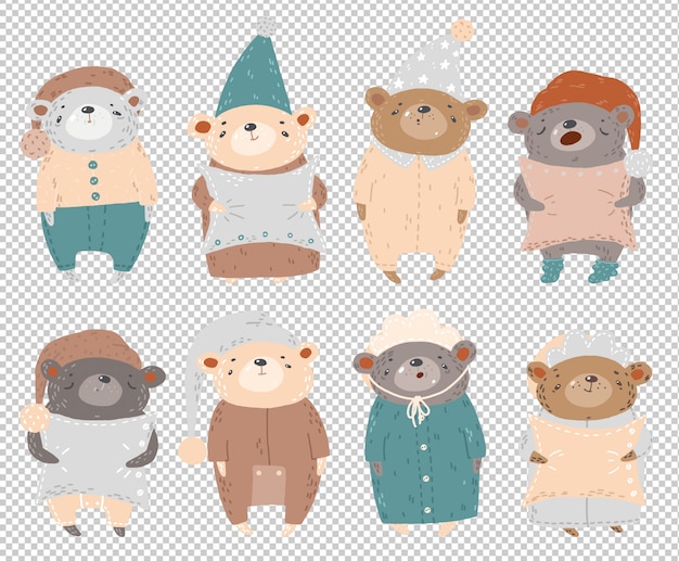 PSD cute sleepy bears set