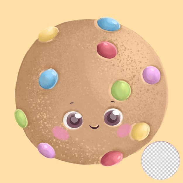 Cute smarties cookie with eyes on yellow background