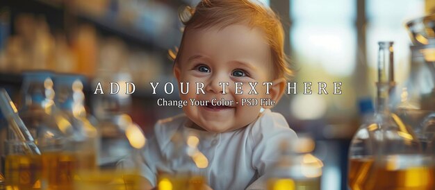 PSD cute smiling baby boy in laboratory