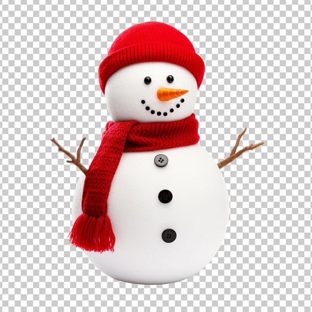 Cute snowman in a blue scarf on a transparent background