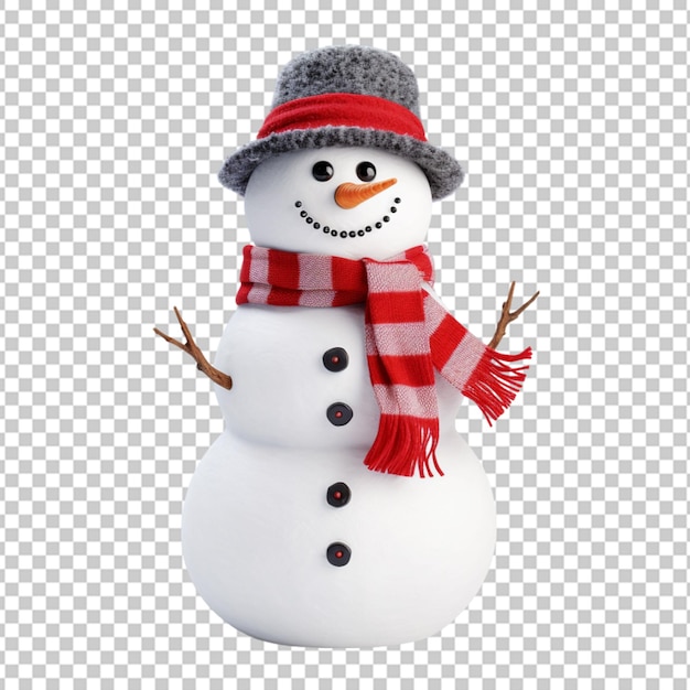 Cute snowman in a blue scarf on a transparent background