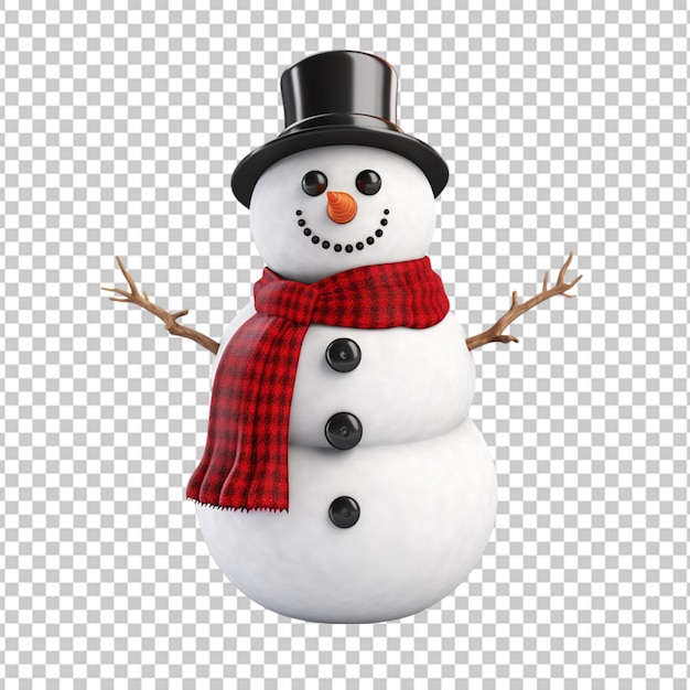 Cute snowman in a blue scarf on a transparent background