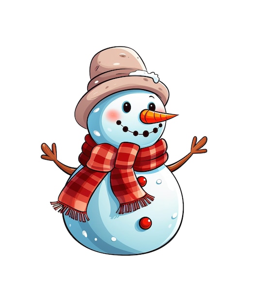 Cute snowman cartoon wearing hat and scarf ai generated