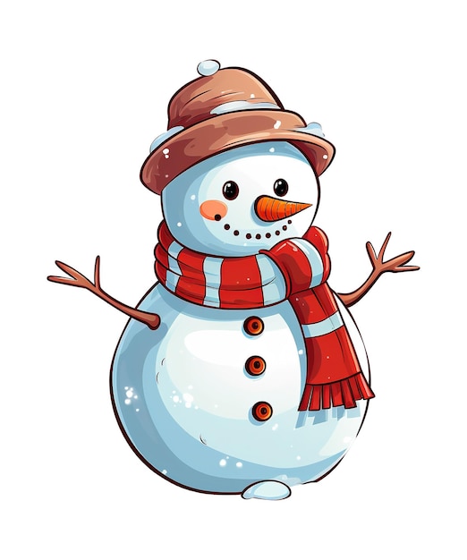 PSD cute snowman cartoon wearing hat and scarf ai generated