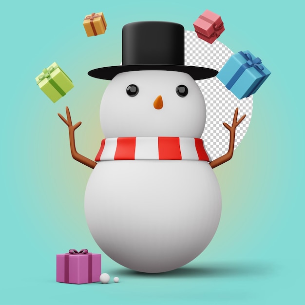 Cute snowman character merry christmas 3d rendering