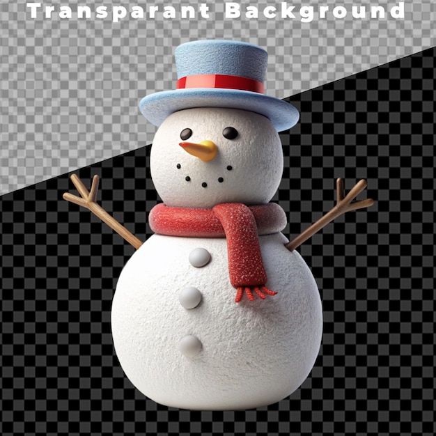 PSD Милый снежный человек в синем шарфе на прозрачном фоне