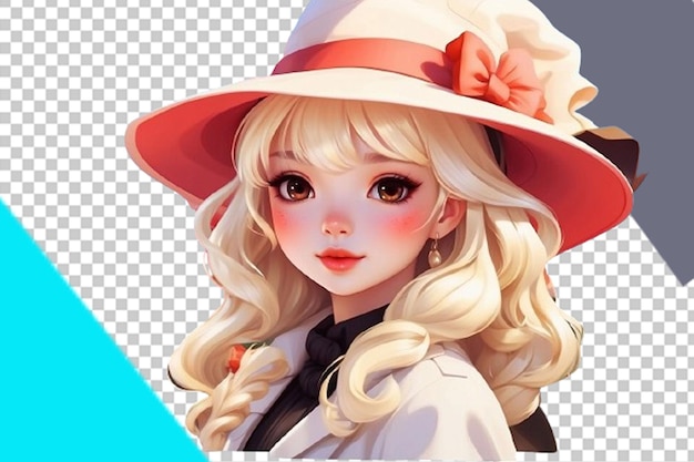 PSD cute sticker valentine a beautiful girl wearing a hat