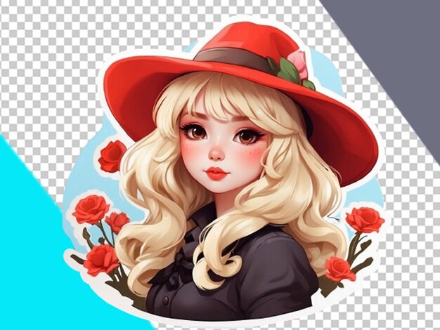 Cute sticker valentine a beautiful girl wearing a hat