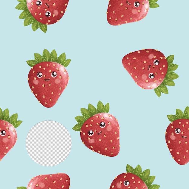 PSD cute strawberries pattern on light blue background