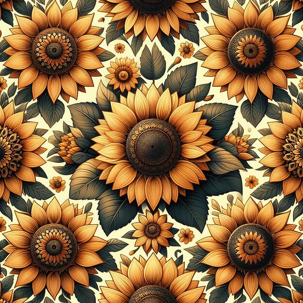 PSD cute sunflower seamless pattern