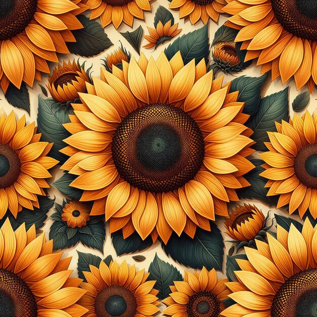 PSD cute sunflower seamless pattern