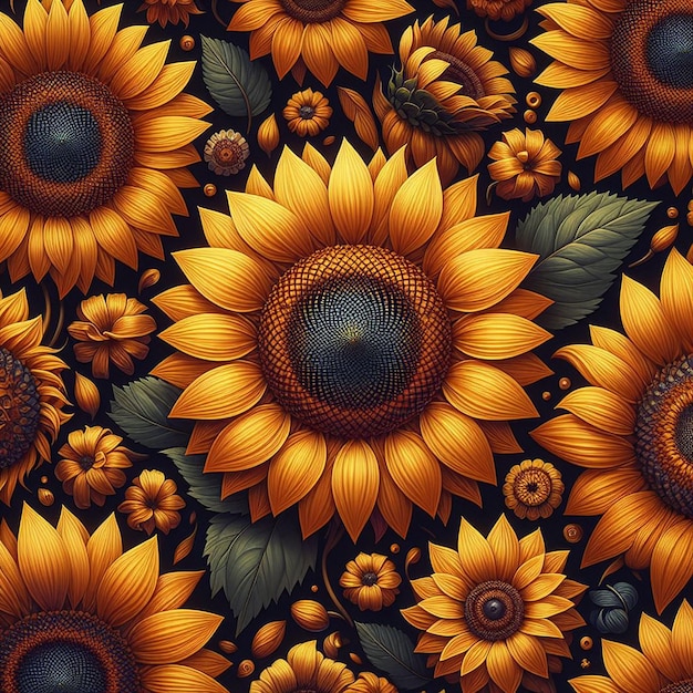 PSD cute sunflower seamless pattern