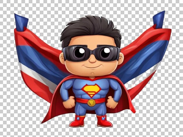 PSD cute superhero man with fire on hand cartoon vector icon illustration