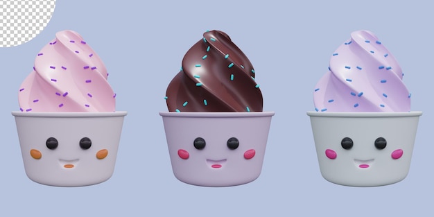 PSD rendering 3d di gelato dolce carino psd premium