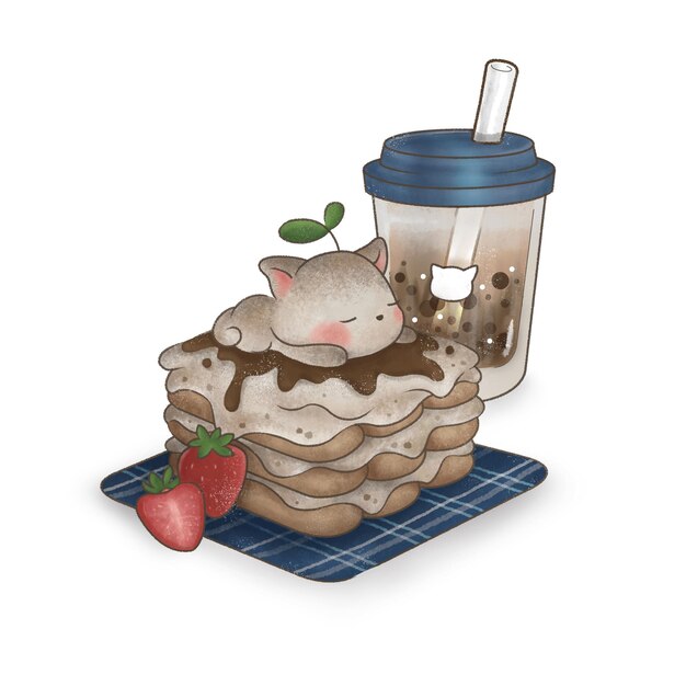 Cute tiramisu cat illustration