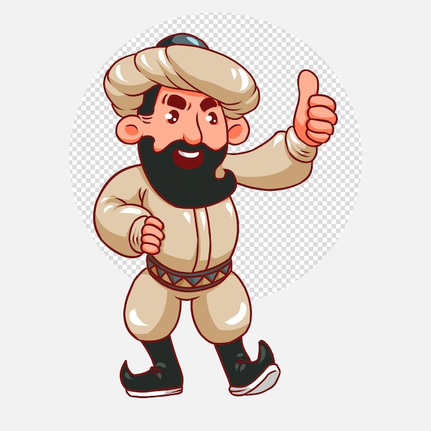 Cute turk or arab standing showing thumbs up cartoon character illustration