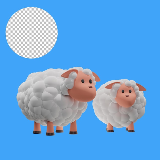 かわいい2匹の羊の3Dレンダリングアルファ背景