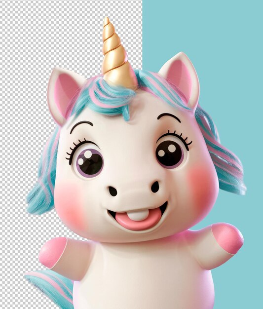 cute unicorn 3d cartoon illustration on a transparent background