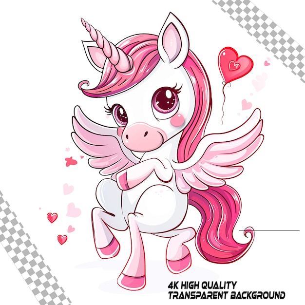 Cute unicorn valentine clipart on transparent background