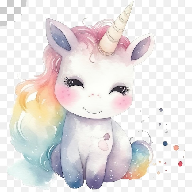 PSD cute unicorn watercolor transparent background