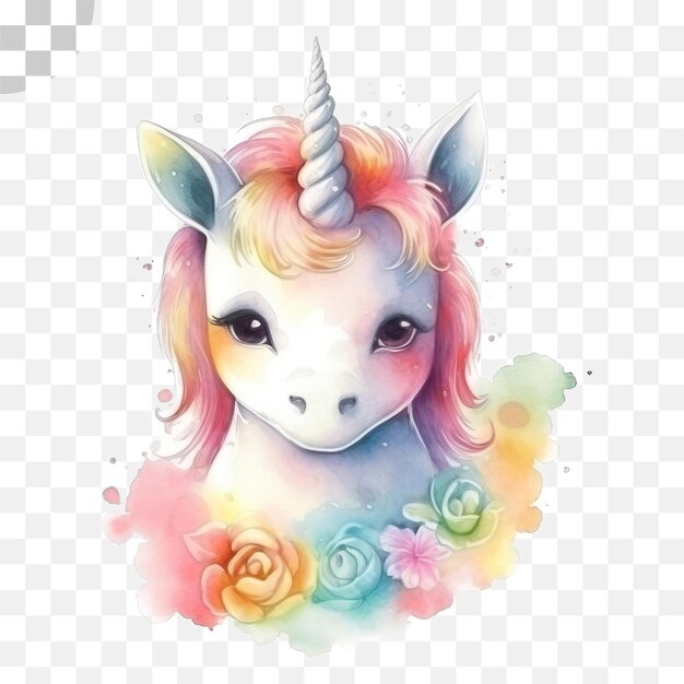 PSD cute unicorn watercolor transparent background