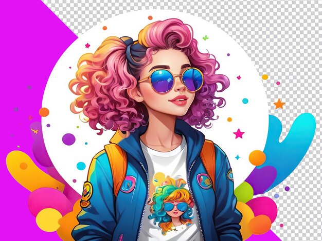 PSD cute urban girl wearing sunglasses illustration