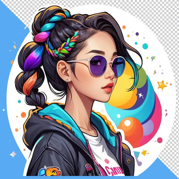 PSD cute urban girls wearing sunglasses illustration