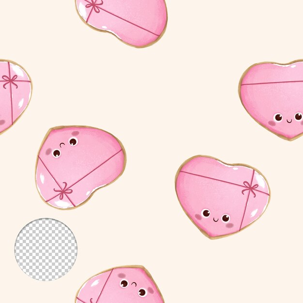 PSD cute valentine pink heart cookies seamless pattern on pink background