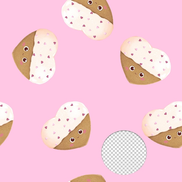 PSD cute valentine white chocolate heart cookies seamless pattern on pink background