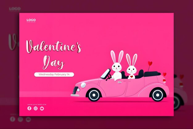 Cute valentines illustration rabbit in the car