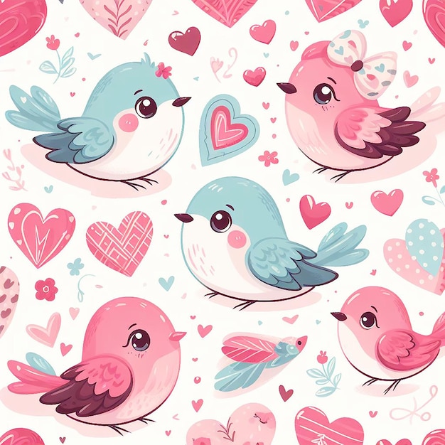 ⁇ 만적인 새들과 함께 귀여운 발렌타인 패턴