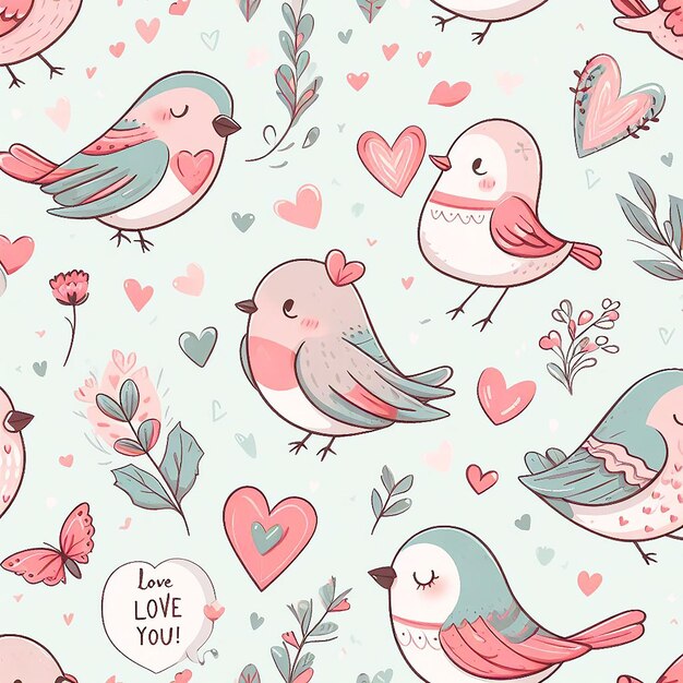 PSD cute valentines pattern with romantic birds