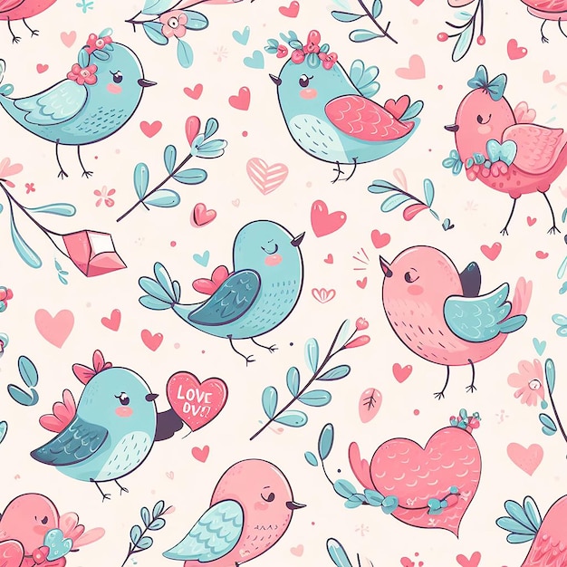 Cute valentines pattern with romantic birds