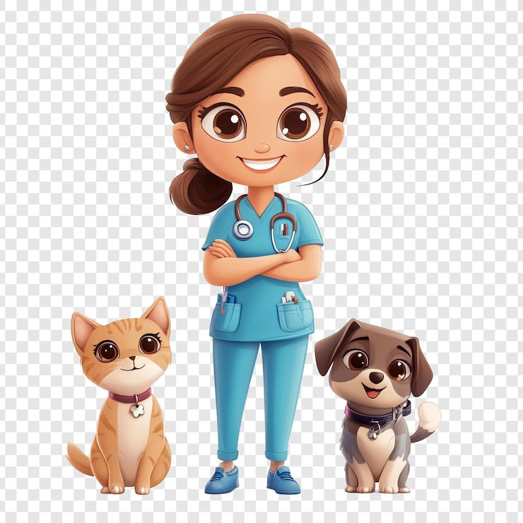 PSD cute vet with a cat and dog