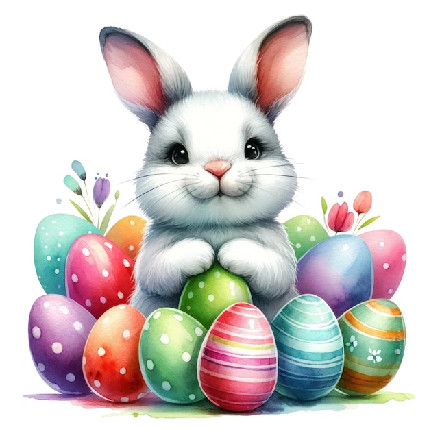 PSD cute watercolor easter bunny clipart illustration