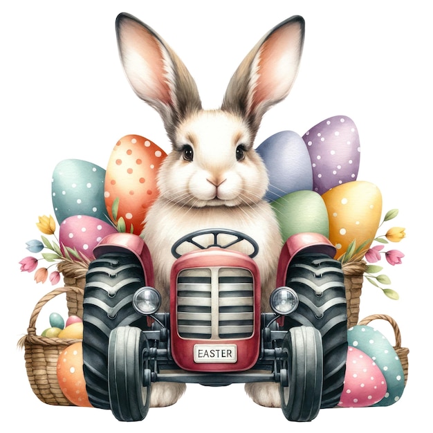 Cute watercolor easter bunny clipart illustration