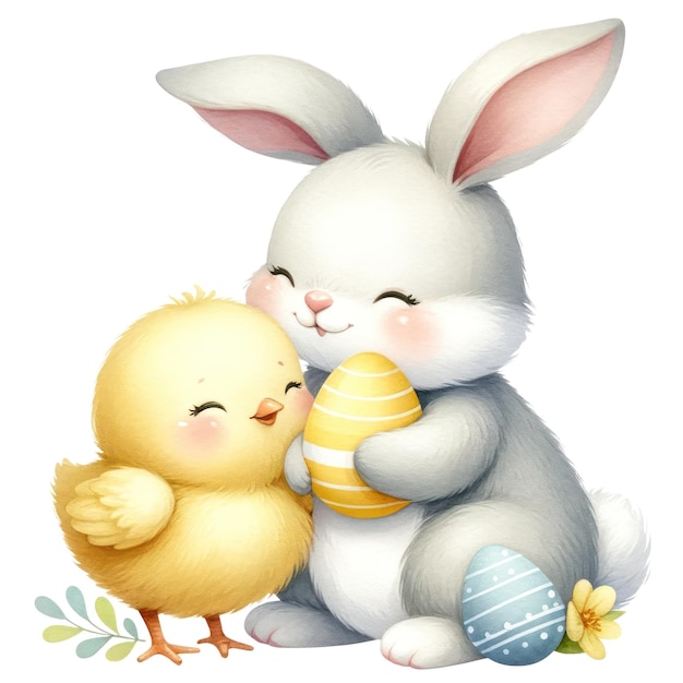 Cute Watercolor Easter Bunny Clipart Illustration