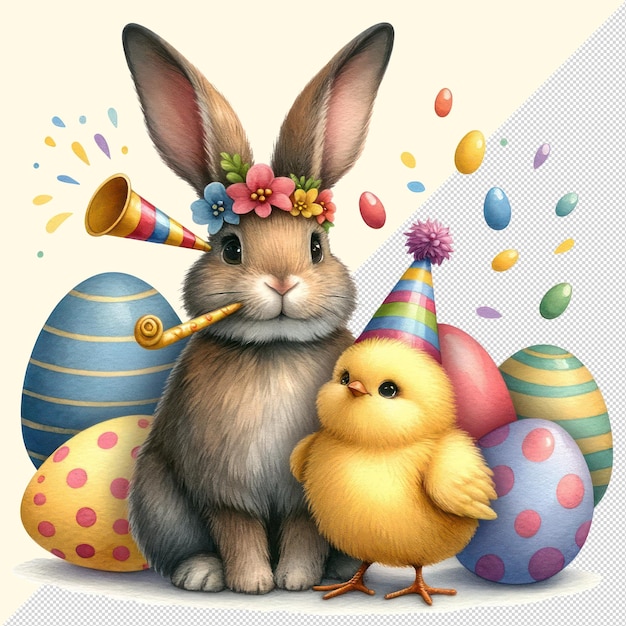 PSD cute watercolor easter bunny clipart illustration