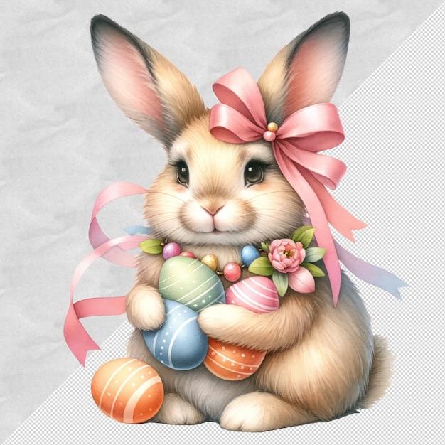 PSD cute watercolor easter bunny clipart illustration