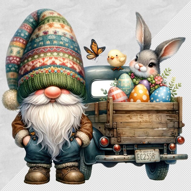 Cute watercolor gnome easter day clipart illustration