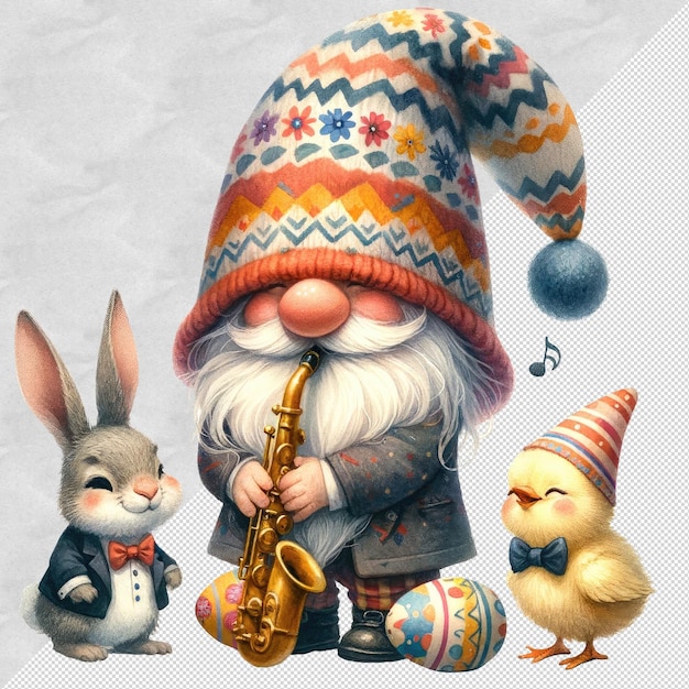 Cute watercolor gnome easter day clipart illustration