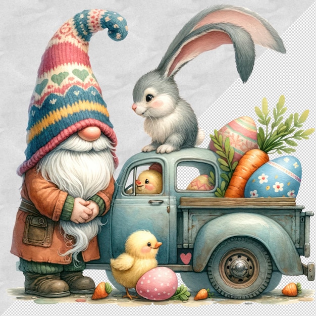 Cute Watercolor Gnome Easter Day Clipart Illustration