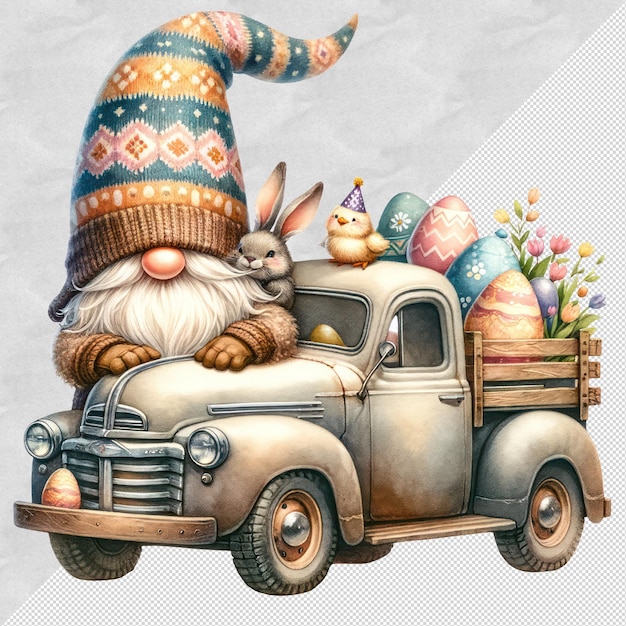 PSD cute watercolor gnome easter day clipart illustration