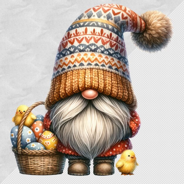 PSD cute watercolor gnome easter day clipart illustration