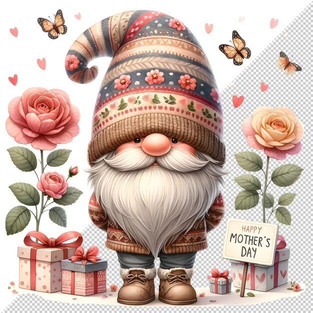 PSD cute watercolor gnome mothers day clipart illustration